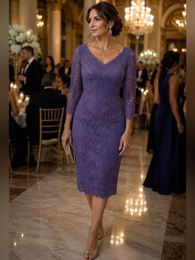 Helen Morley Purple Lace Cocktail Dress Size 12 Elegant Sophisticated Midi